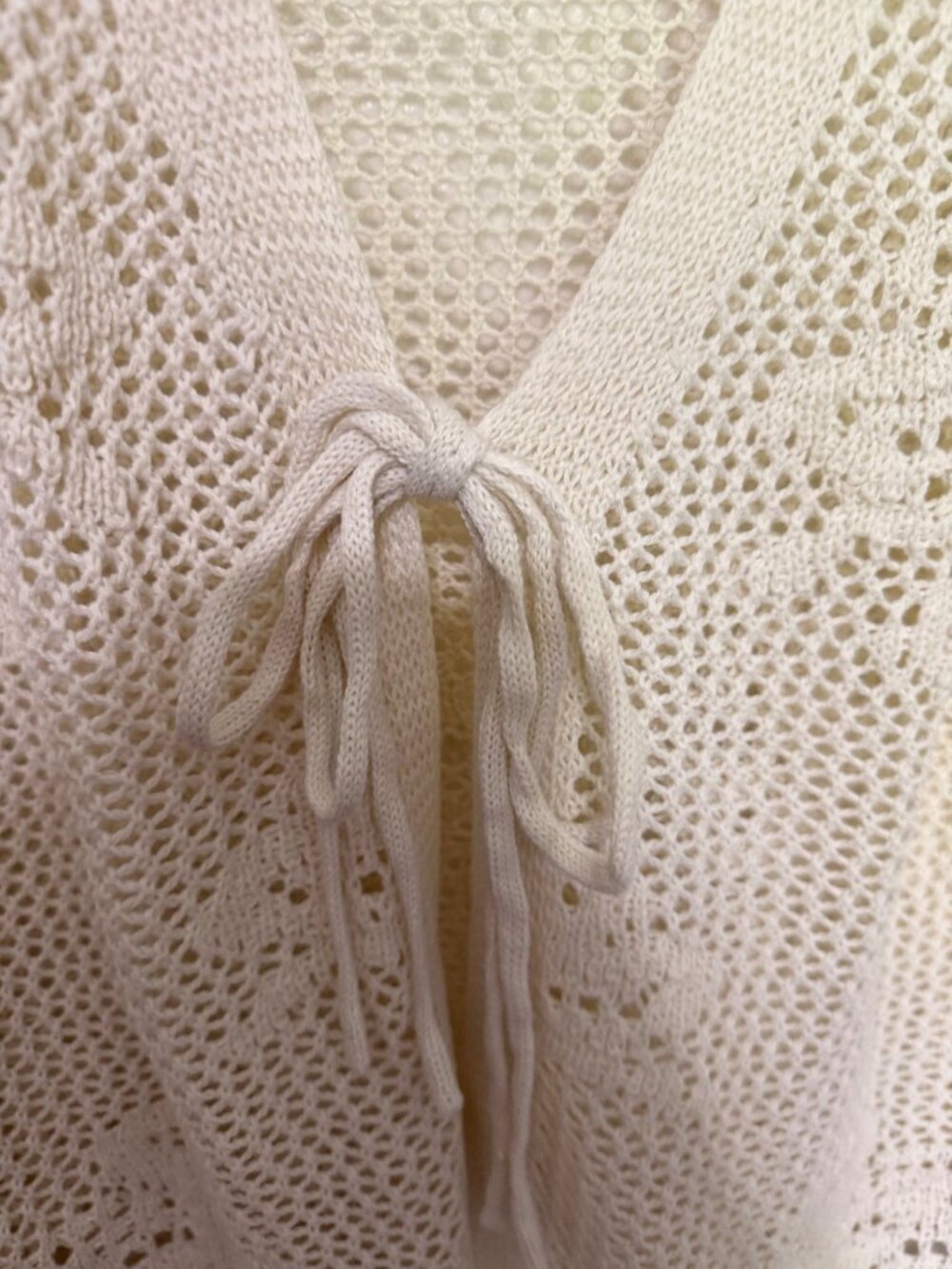 Cardigan Beige Crochet with Tie Front Bell Sleeves Womans XL - Picture 4 of 5